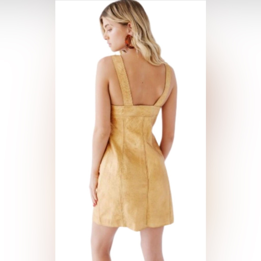 NWT Free People Women's Goldie Leather Mini Dress Gold, Size 8 - Picture 2 of 13